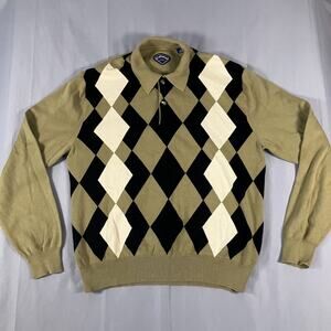 Callaway Golf Sport Sweater Mens Small Tan Black Argyle Knit Polo Hong Kong